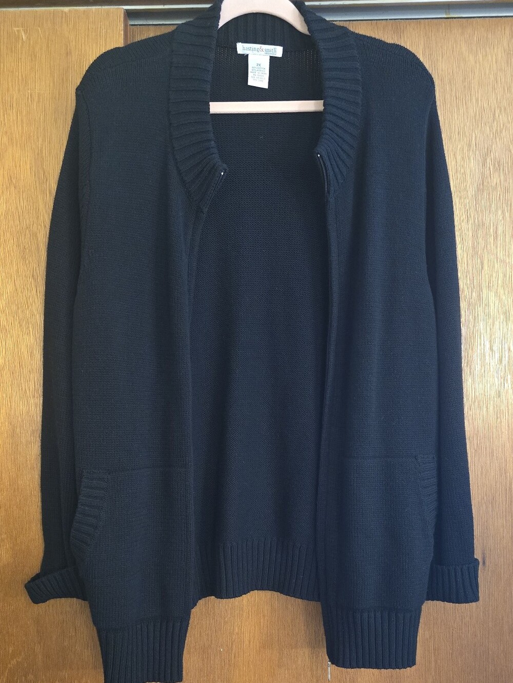Hastings & Smith Zip Ribbed Collar Cardigan Sweater, 2X